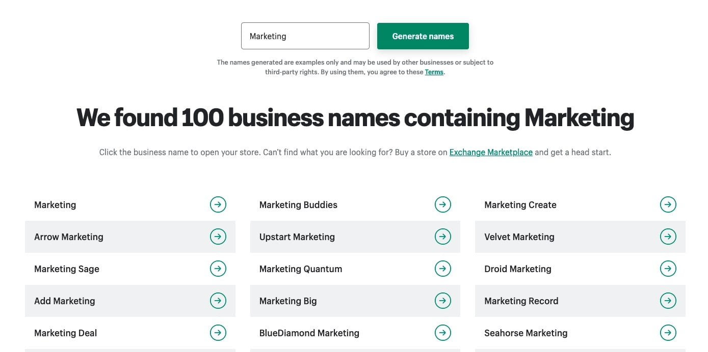 Business name generator от Shopify